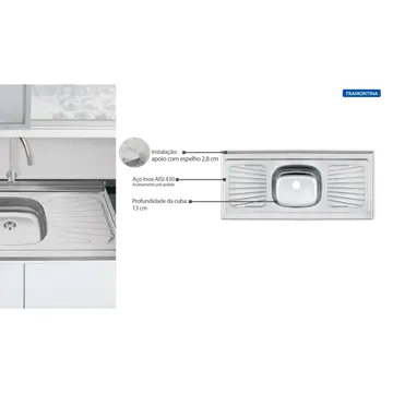 Pia de Cozinha Aço Inox Standard 120x52cm Tramontina 3